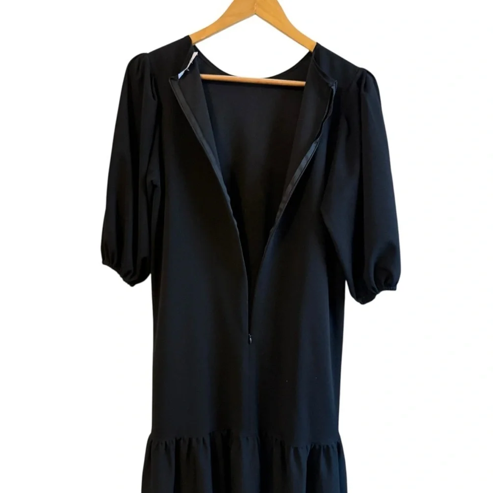 Adina Las Vegas Puff Sleeve Ruffle Hem Dress Black Women’s Small Knee Length - Picture 4 of 6